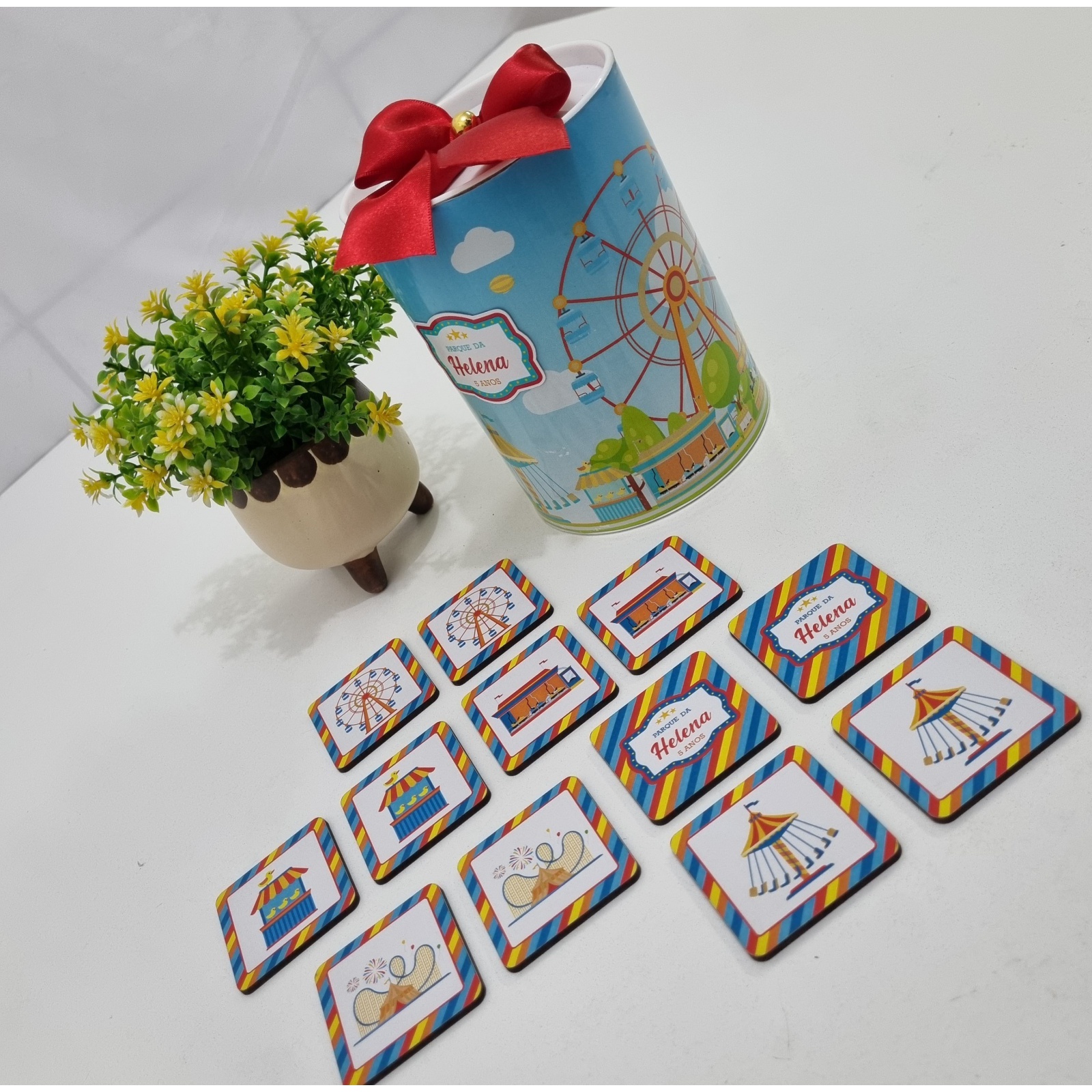 Lata com jogo da memória em mdf